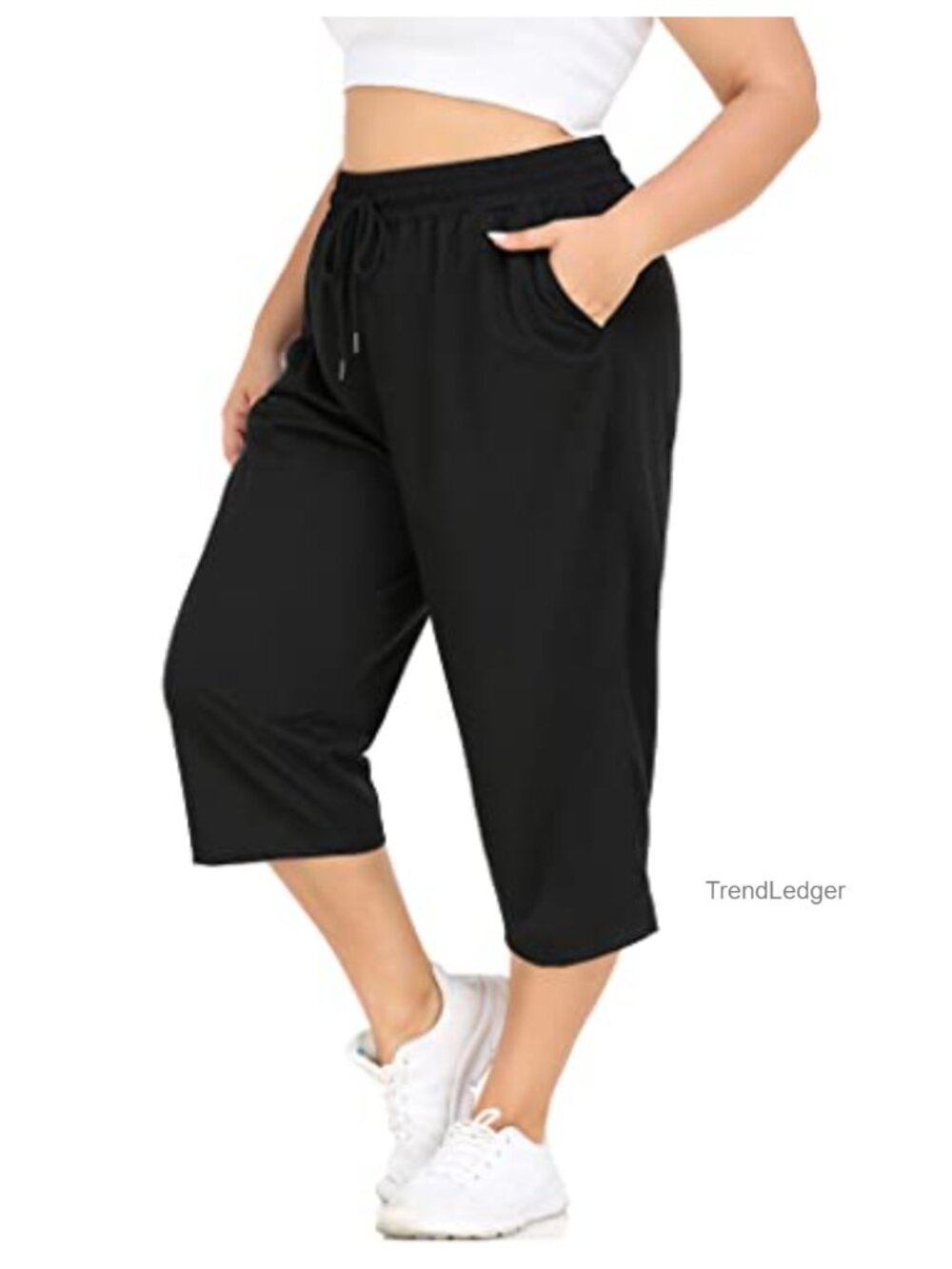 Plus Size Capri Pants Loose Fit Yoga Workout Lounge Pants with Pockets